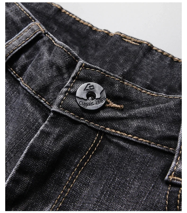 2026 Cotton Stretch Jeans Business Casual Men's Thin Denim Jeans Grey Spring Summer Brand New Fit Straight Lightweight