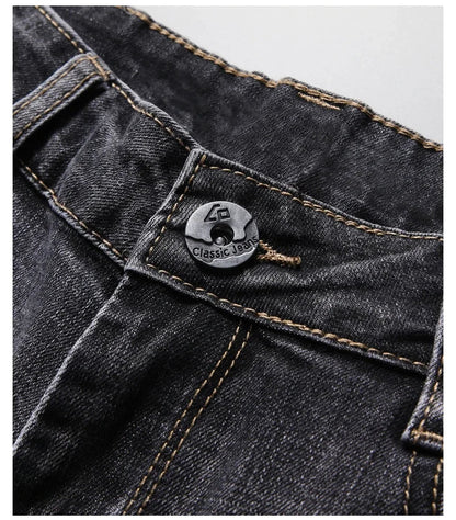 2026 Cotton Stretch Jeans Business Casual Men's Thin Denim Jeans Grey Spring Summer Brand New Fit Straight Lightweight