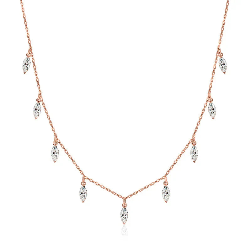 Certified 3*6mm Marquise Cut Moissanite Necklace 9 Gems Pendant Girls Gift Lab Diamond Chain 100% Real Pure 925 Silver