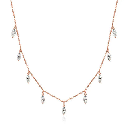 Certified 3*6mm Marquise Cut Moissanite Necklace 9 Gems Pendant Girls Gift Lab Diamond Chain 100% Real Pure 925 Silver