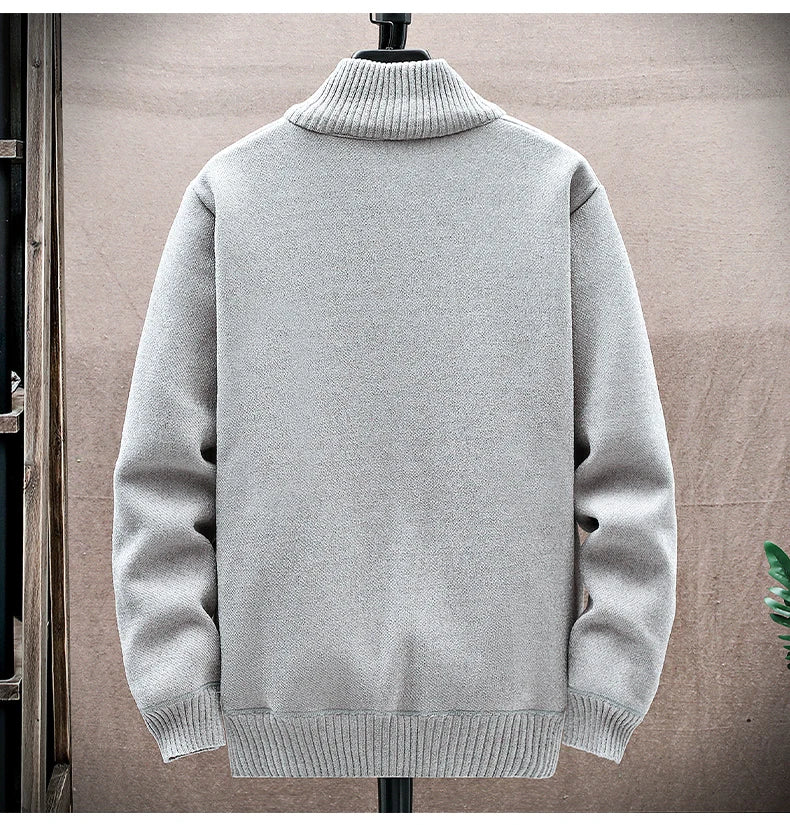 New Men's Fleece Cardigan Sweater Embroidery Casual Knit Sweater Jacket High Quality Male Autumn Winter Clothing