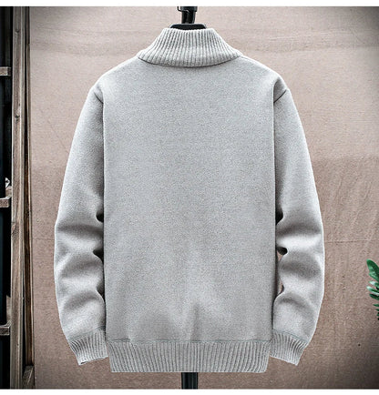 New Men's Fleece Cardigan Sweater Embroidery Casual Knit Sweater Jacket High Quality Male Autumn Winter Clothing