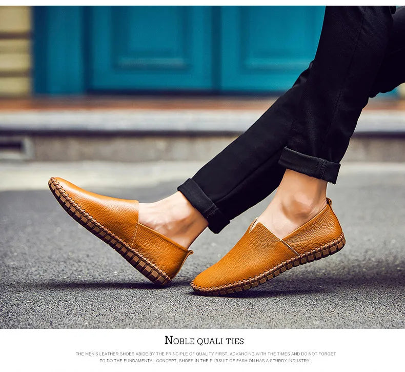 New Summer Breathable Men Loafers Handmade Leather Men's Driving Shoes Luxury Brand Flat Casual Shoes Soft Breathable Men Shoes