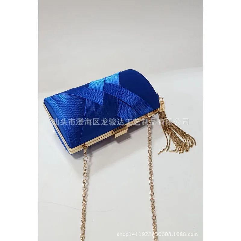 Silky Satin Tassel Banquet Bag, Women Elegant Chain Evening Clutch, Cheongsam Fashion Handbag