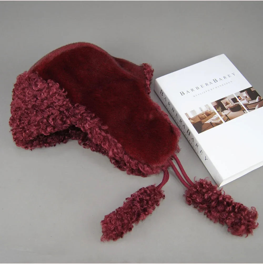 Real Fur Wool Hat Unisex New Winter Warm Bomber Russian Ushanka Hats With Ear Flaps Cow Leather Thick Snow Earflaps Baseball Cap