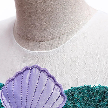Cute Girl Princess Little Mermaid Ariel Dress Kids Cosplay Costume Children Halloween Birthday Party Clothes Summer Dress Girl
