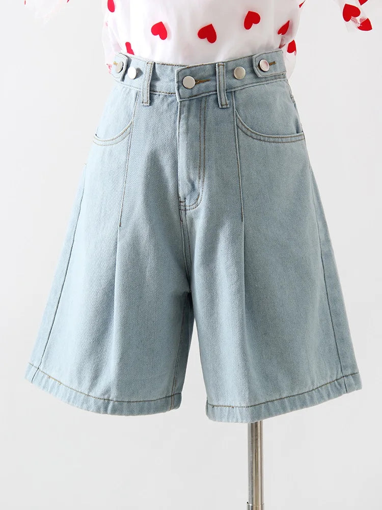Summer Jean Shorts Women Denim High Waist Black Baggy Short Jeans Summer Pants Women's Bermuda Denim Shorts Wide Leg For Women