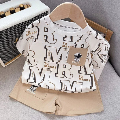 Summer Baby Boys Girls Clothes Set Kid Boy Cartoon Letter Printed T-shirts and Shorts 2Pcs Suit Children Short Sleeve Outfits