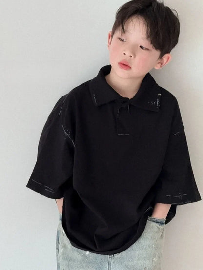 Boys' Polo Short Sleeve T-Shirt Summer Casual Stylish Versatile Toddler Big Kids Tops