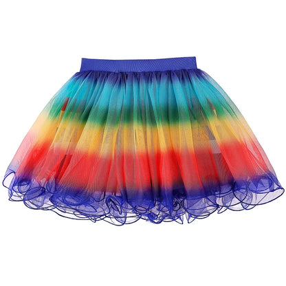 Girls Rainbow Striped T-Shirt Tutu Skirt With Cat Ears Headband Set Halloween Carnival Cosplay Costume Kids Birthday Clothing