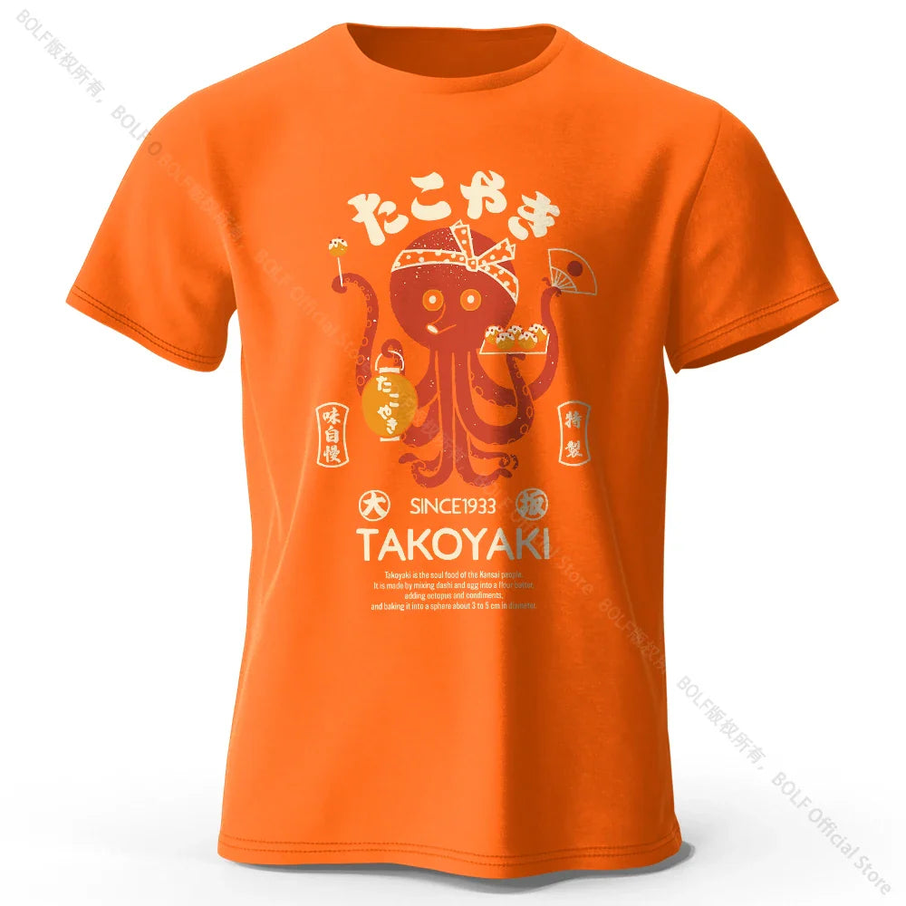 Japanese Octopus Chef Printed 100% Cotton T-Shirt, Soft & Breathable Round Neck Short Sleeve Tee, Unisex Fun & Cultural Style