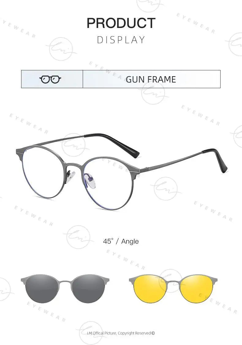 Magnetic Sunglasses Men Women Polarized Clip On Sun Glasses Frame Vintage Multifunctional lens Day Night Vision Eyewear UV400