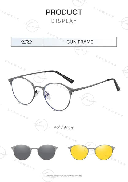 Magnetic Sunglasses Men Women Polarized Clip On Sun Glasses Frame Vintage Multifunctional lens Day Night Vision Eyewear UV400