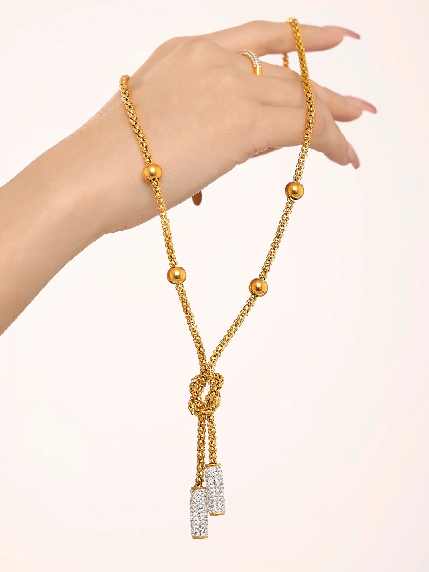 Stainless Steel Rhinestone Pendant Neck Choker Long Sweater Necklace For Women Fashion Gold Plated Jewelry طقم مجو