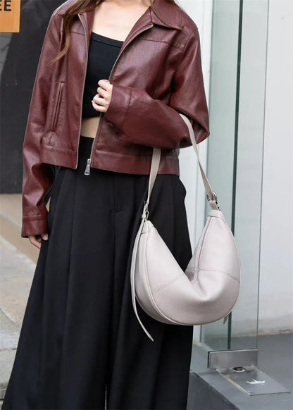 Slouchy Genuine Leather Hobo Bags For Women Luxury Cowhide Soft Crescent Shoulder Bag Crossbody Work Purses Handbags