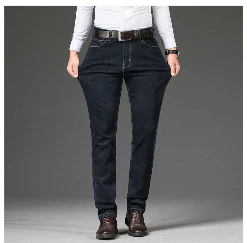 Winter Fleece Men's Casual Jeans Stretch Fashion Cotton Thick Plush Warm Denim Trousers Male Brand Pants Plus Size 42 44 46
