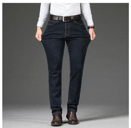 Winter Fleece Men's Casual Jeans Stretch Fashion Cotton Thick Plush Warm Denim Trousers Male Brand Pants Plus Size 42 44 46