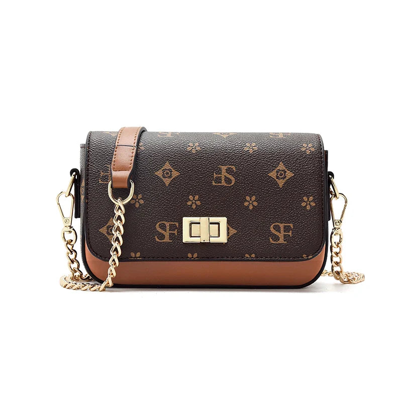 Vintage Monogram Chain Crossbody Bag for Women Luxury Designer Small Square Shoulder Bag Ladies Fashion Handbag
