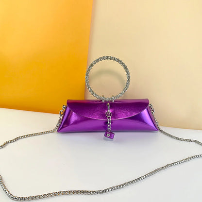 Clutch Bag Luxury Designer Handbag for Women 2025 with Chain Metal Ring Handle PU Leather Rhinestones Purses Shoulder Bag