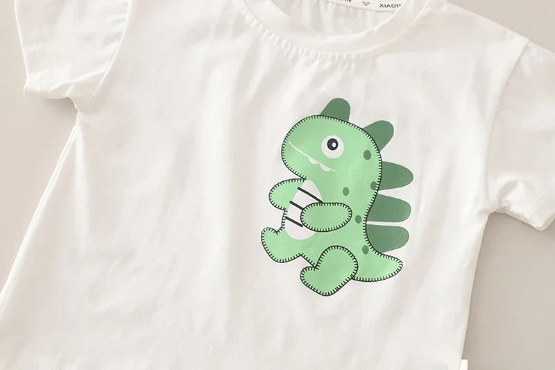 0-5 Years Old Toddler Baby Boys Dinosaur Print T-Shirt & Denim Shorts 2Pcs Casual Outfit Summer Kids Clothing Set