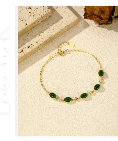 925 Sterling Silver Exquisite Elegant Oval Green CZ Charm Bracelet For Women Golden Color Daily Party Fine Jewelry