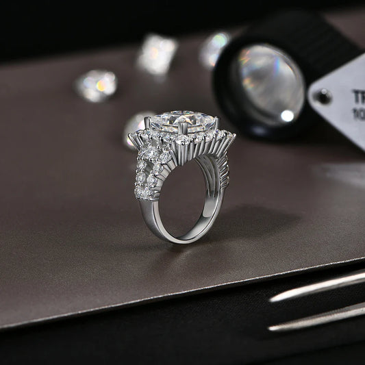 Bague de fiançailles en argent S925 Moissanite pour femme 6 carats Princesse Coupe excellente Bijoux de mariage de luxe avec certificat GTC