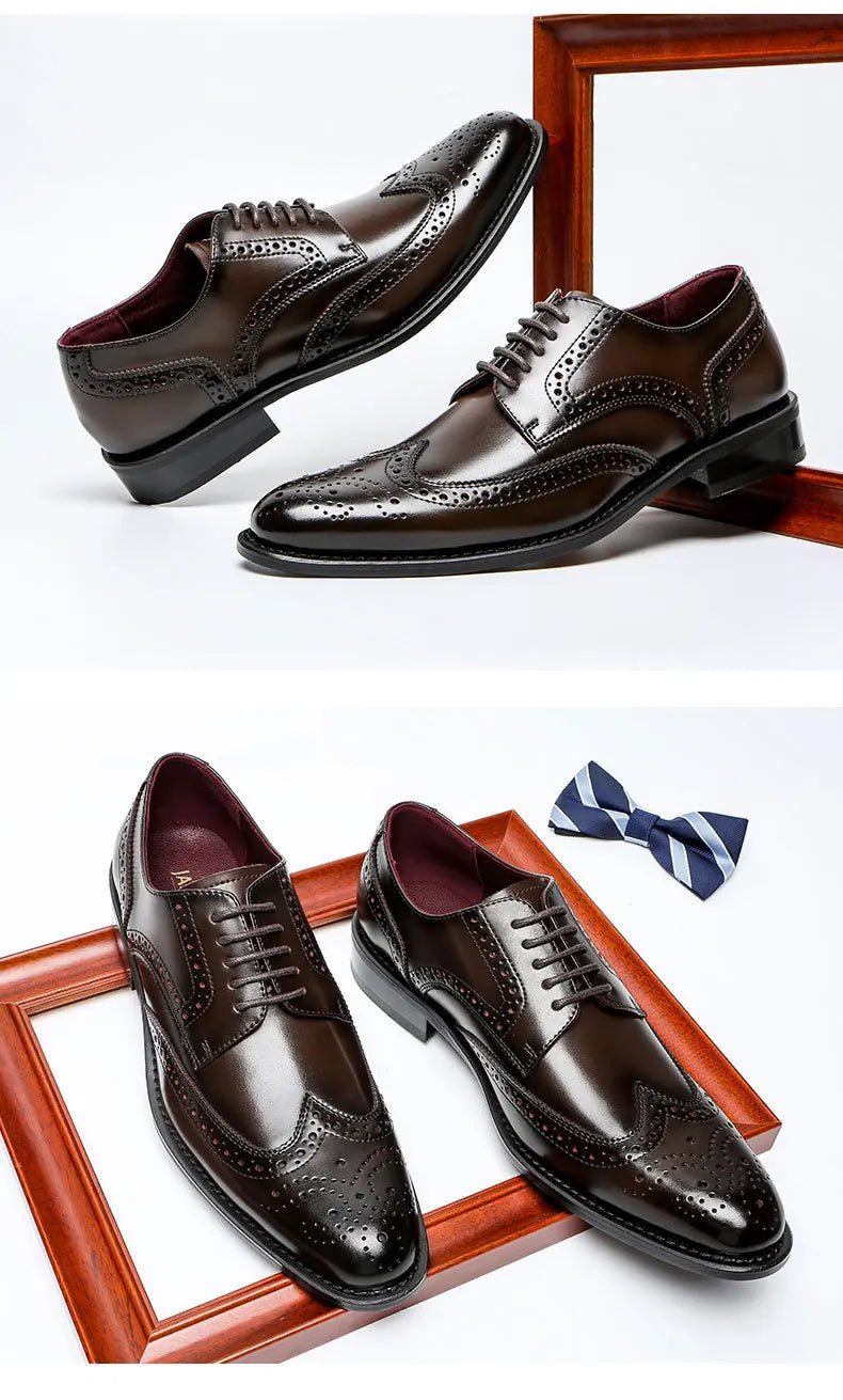Top Quality Hard Cow Leather Pattern Men Formal Wedding Dress Shoes Pointed Toe Gentleman Men Brogues Oxfords New Spring