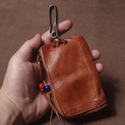 High Quality Genuine Leather Home Car Key Bag Retro Men Handmade Top Cowhide Coin Purse Women Zipper Mini Wallet Card Holde