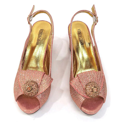 2024 Italian Design Girly Style Golden Color Wedding Shoes And Bag Full Diamond Decoration Metal Closure Bags