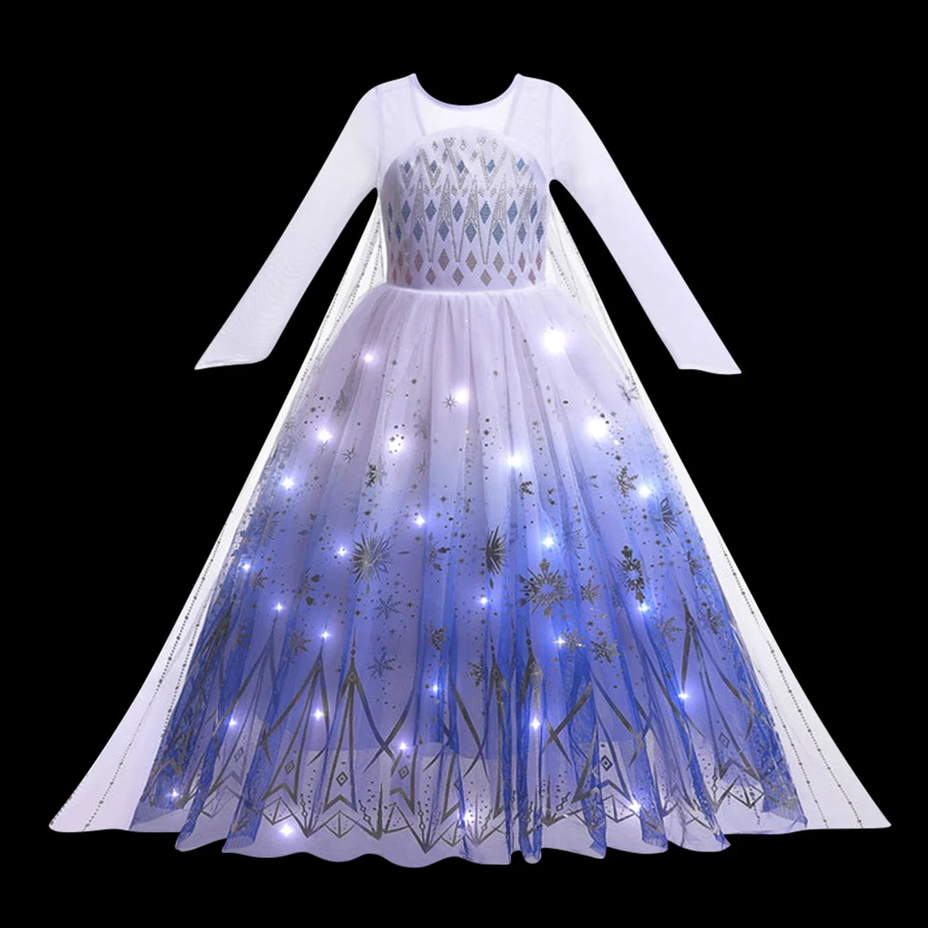 Girl Elsa Anna Princess Dress with LED Light Up Costume for Kids Cosplay Party Clothes Rapunzel Aurora Outfit Carnival Prom Gown