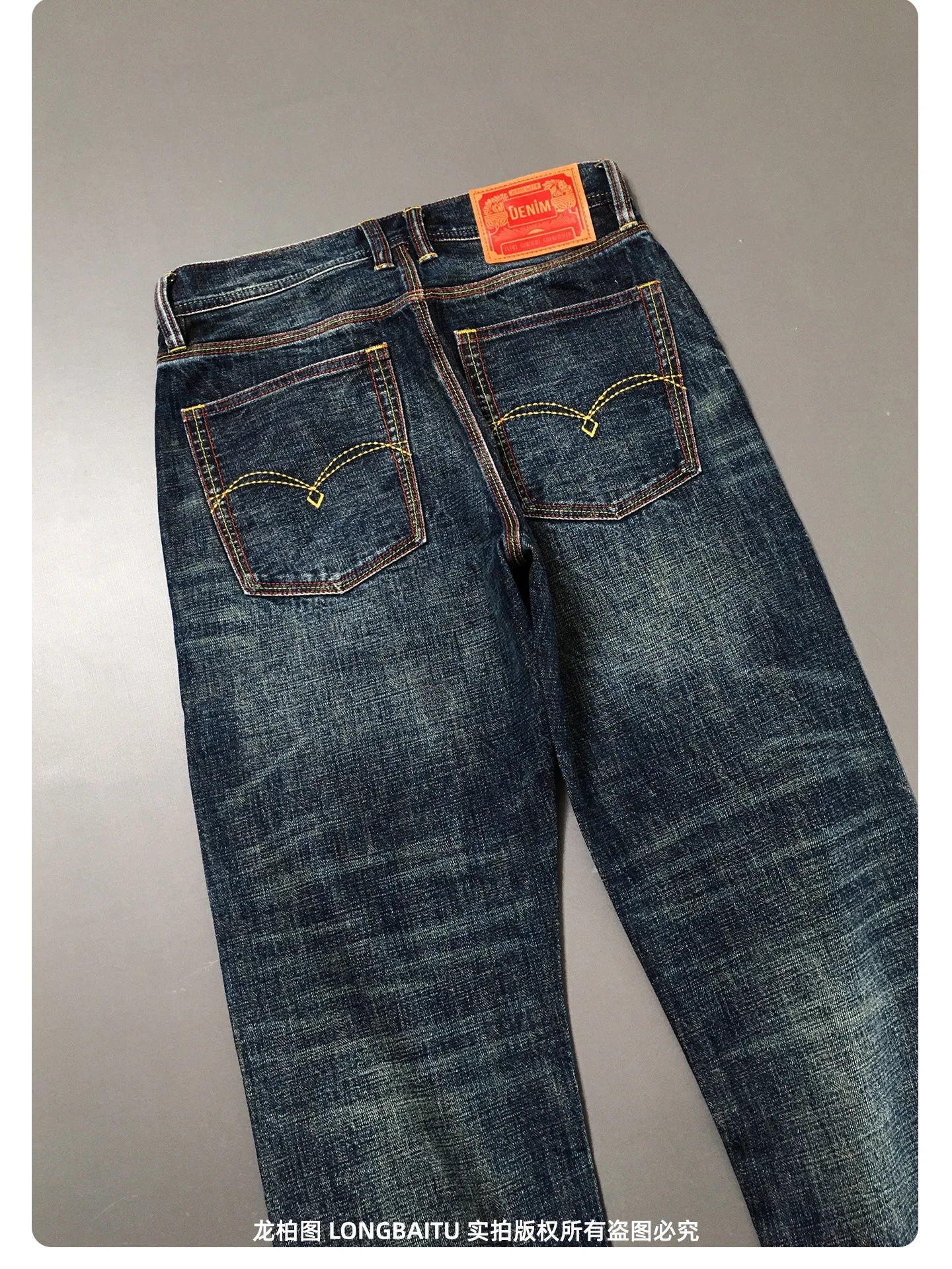 High Quality 100% Cotton Washed Yellow Selvedge Denim Jeans for Men American Vintage Casual Spring Autumn Loose Straight Pants