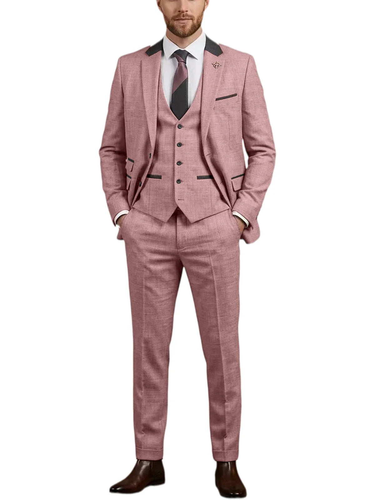 Men's Linen 3 Piece Suit Notch Lapel 2 Buttons Slim Fit Blazer Vest Pants Set Breathable Lightweight For Groom Business Casual