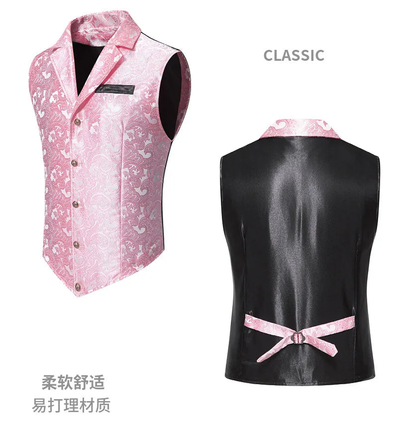 Men's Suit Vest, Jacquard Smart Casual Flip-Front Lapel Vest, Cross-Border Single-breasted Slim Fit Holiday Dress Waistcoat