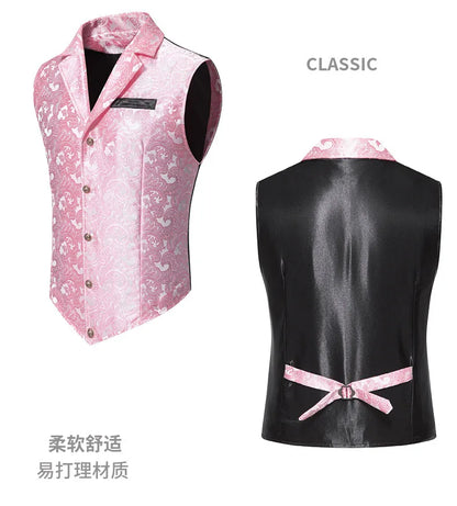 Men's Suit Vest, Jacquard Smart Casual Flip-Front Lapel Vest, Cross-Border Single-breasted Slim Fit Holiday Dress Waistcoat