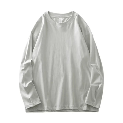 Men's 260G Long Sleeve T Shirts 2025 Spring Pure Cotton Solid Color Basic Crew-Neck Undershirt Men's Loose Tops 11 Color