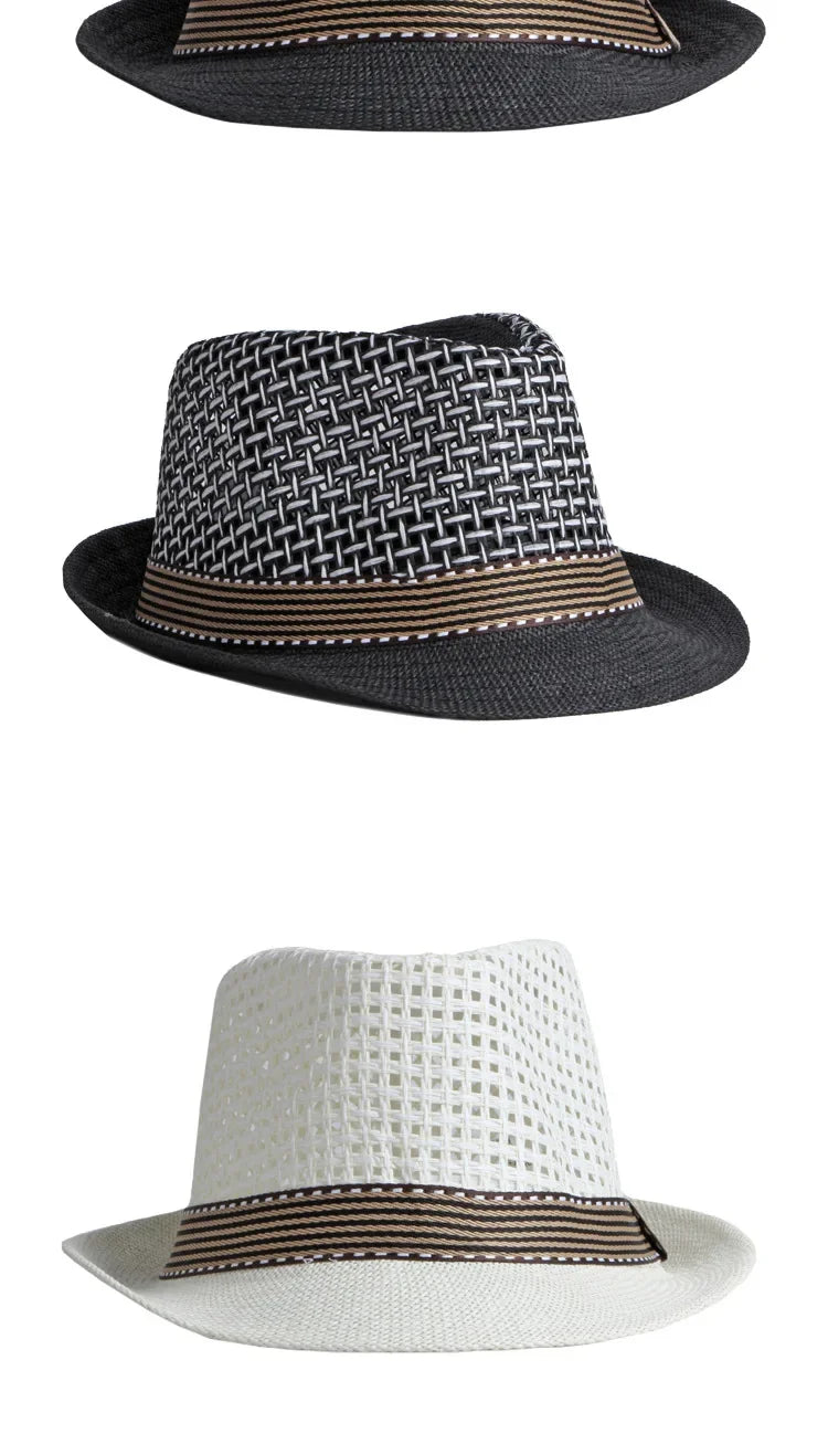 Men's Hats Summer Breathable Straw Small Top Hat Women's Sun Protection Beach Hat British Retro Jazz Cap Mesh Fedora Black Hat