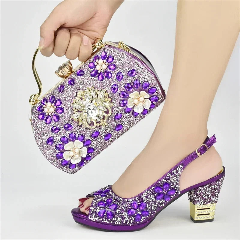 Italian Shoes and Bags Matching Set with Rhinestone Plus Size Shoes Luxury Italian Shoe and Bag Set 2026 Wedding Shoes Bride