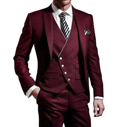 Men Suit  Army Green 3 Piece Groom Wear Peak Lapel Wedding Tuxedos Business Party Evening Jacket Vest With Pants