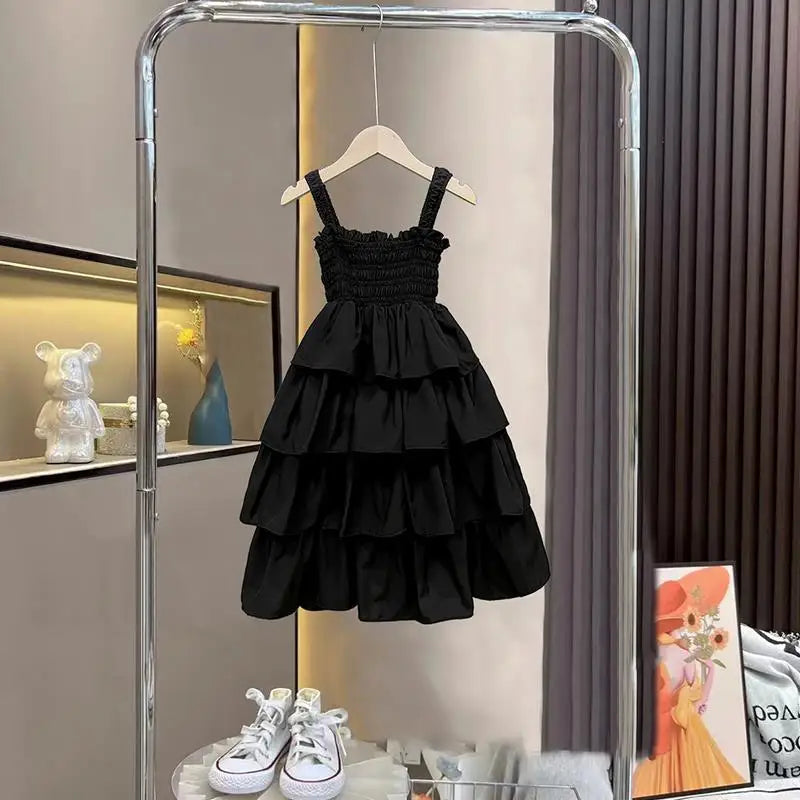 2026 Summer Girls Tiered Dress Sleeveless Strap Sundress Kids Ruffle Layered Casual Beach Party Princess Dress for 3-12 Years