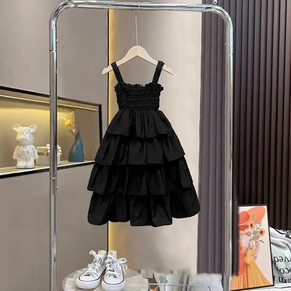 2026 Summer Girls Tiered Dress Sleeveless Strap Sundress Kids Ruffle Layered Casual Beach Party Princess Dress for 3-12 Years