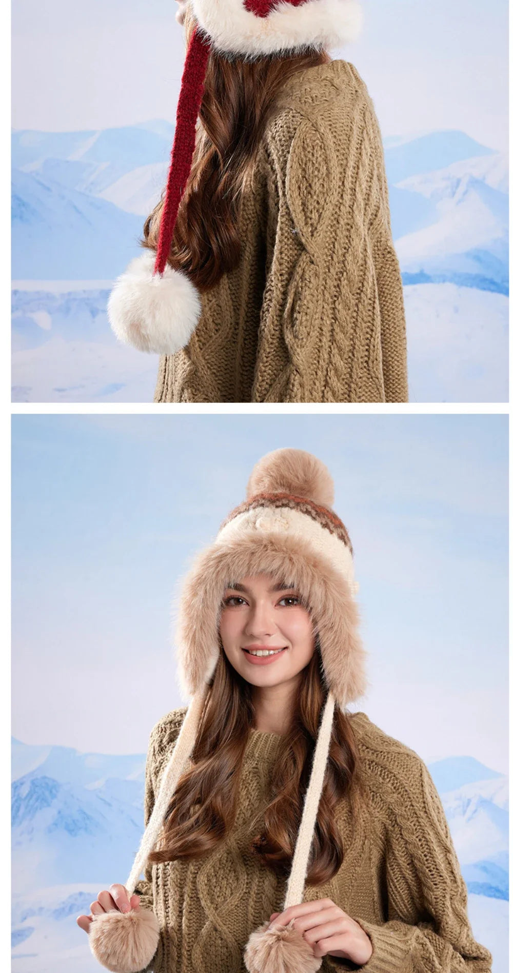 New Thick Warm Women Winter Hat Skullies Beanies Knitted Fur Hat Three Fur Ball Beanie Hat Female Earflap Cap Russian Hat