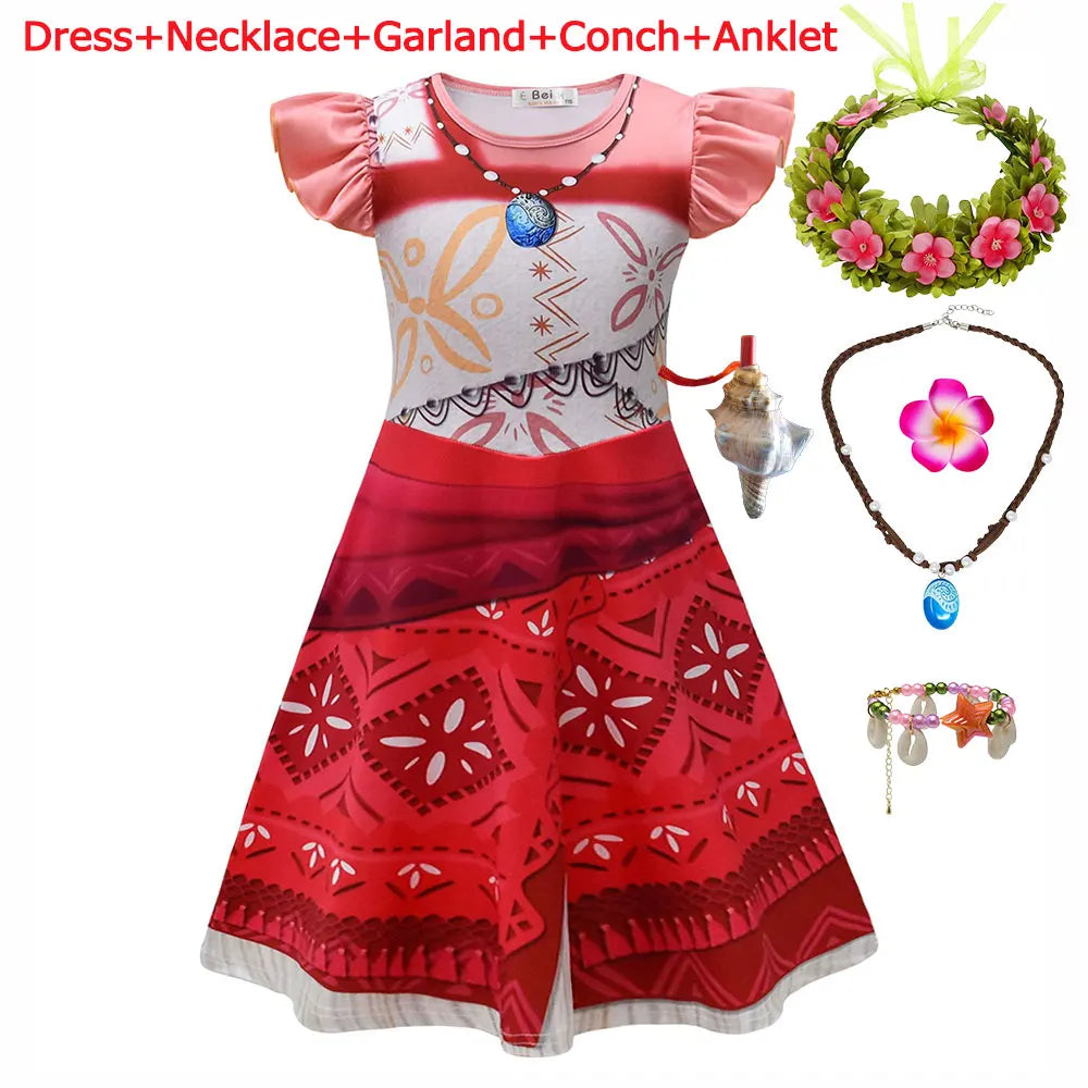 Summer Moana Princess Dress 3D Print Casual Frock for Little Girls Role Play Wonderland Trip New Vaiana Costume Gown 2-10Yrs