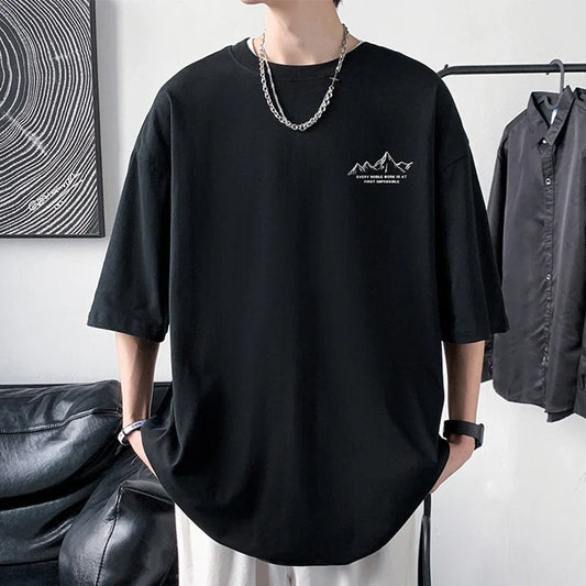 Men's Cotton T-shirt Front Back Print Half Sleeve T-shirt Men's Cotton Summer Loose Oversized Casual O-neck Male Tees