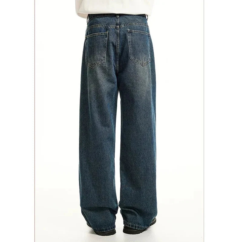Men Classic Straight Leg Casual Jeans Male Brand Wide Leg Black Denim Pants Simple Vintage Outside High Street Denim Trousers