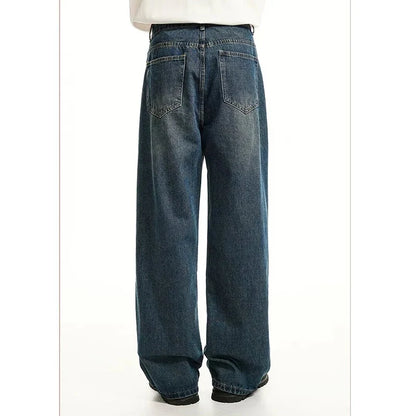 Men Classic Straight Leg Casual Jeans Male Brand Wide Leg Black Denim Pants Simple Vintage Outside High Street Denim Trousers