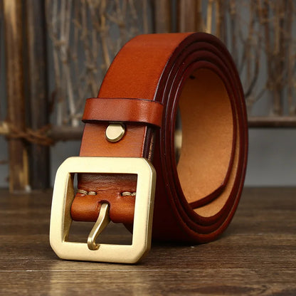 3.8CM Thick Cowhide Copper Brass Buckle Genuine Leather Casual Jeans Belt Men High Quality Waistband Male Luxury Strap Cintos