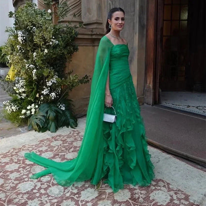 Ruffles Prom Dress Party Dress Chiffon A Line Evening Dress Detachable Shawl Women Celebrity Gala Dress Vestidos Customized
