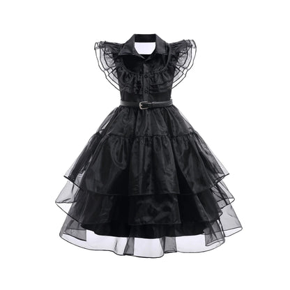 Wednesday Cosplay For Girls Costume Movie Addams Dresses for Girl Kids Mesh Party Dresses Halloween Carnival Costumes 4-12Yrs