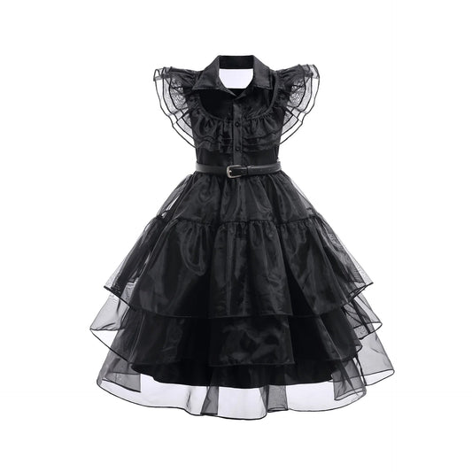 Wednesday Cosplay For Girls Costume Movie Addams Dresses for Girl Kids Mesh Party Dresses Halloween Carnival Costumes 4-12Yrs