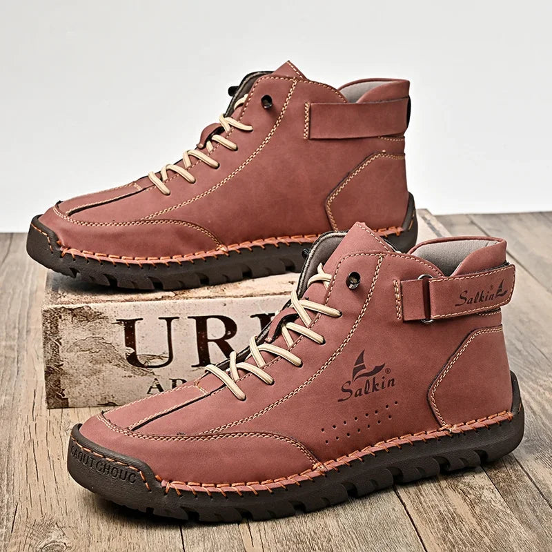 New 2024 Autumn Handmade Leather Men Boots Design Sneakers Man Breathable Casual Leather Shoes Men Ankle Boots Outdoor Boats
